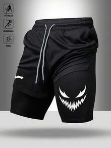 Manfinity Sport Corelite Quần short thể thao nam hai lớp, cạp chun, có dây rút - màu đen - Xem 8