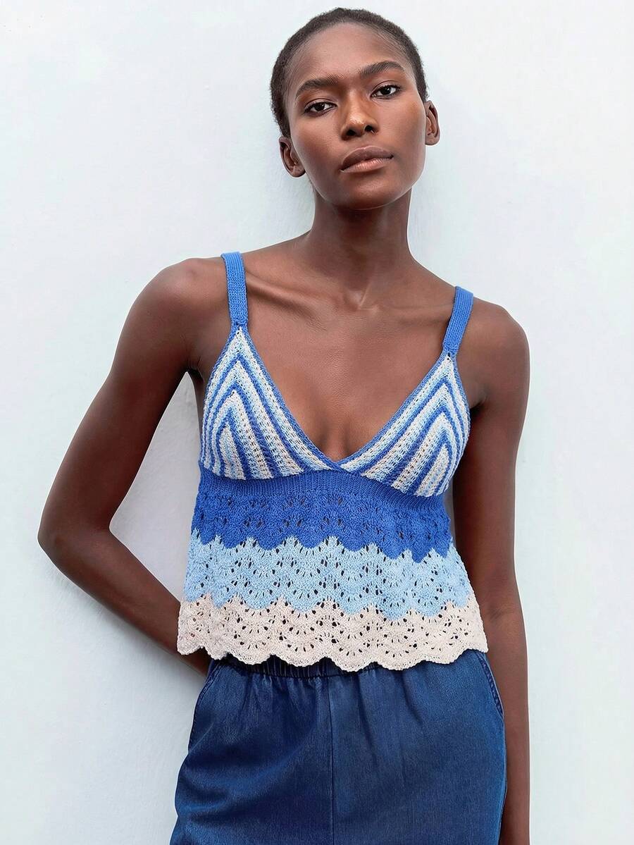 Maija Women's Vacation Casual Camisole Knit Top - Blue - View 1