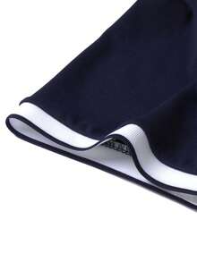 Manfinity Bizformal Men's Contrast Color Short Sleeve Top & Solid Color Pants Business Polo Suit - Multicolor - View 7