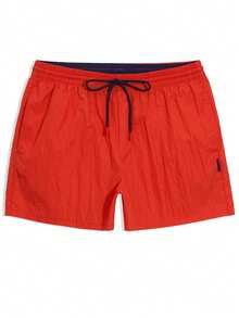 Solantero Men's Red Summer Casual Beach Holiday Solid Color Slant Pocket Drawstring Waist Shorts,Board Shorts,Swim Trunks,Vacation,Hawaii,Tropical,Bathing - Red - View 4