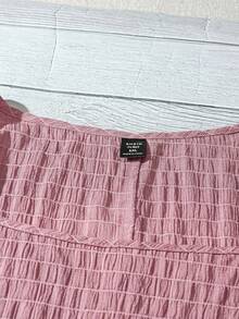 SHEIN VCAY 大码夏季休闲纯色花瓣袖衬衫 - 粉色 - 查看 4