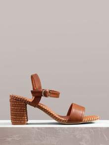 Styleloop 女士粗跟棕色踝带编织凉鞋，户外简约透气舒适波西米亚西部风音乐节假日必备女式凉鞋，打造波西米亚牛仔女郎造型 - 深棕色 - 查看 5