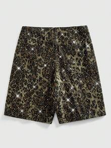 ROMWE MEN Street Life Men's Pearl & Diamond Leopard Print Loose Denim Shorts - Multicolor - View 4