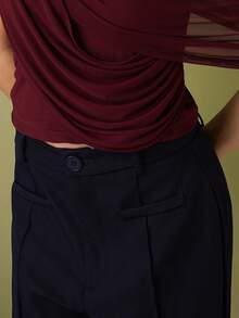 Ananda Vibes Của phụ nữ Màu thuần Mặt trước đường may Thẳng Quần - Màu xanh hải quân - Xem 5