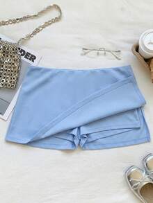 Comfortcana Rok Mini Bodycon Pendek Wanita Warna Biru dengan Belahan Samping di Bagian Bawah - Biru - View 5
