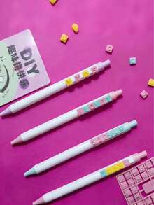 Joivida 4PCS DIY Letter Building Block Gel Pen, 0.5mm Fine Point Retractable Black Ink Pen With Customizable Alphabet Blocks, Creative Block Puzzle Decorative Stationery For Journaling & Note Taking, Aesthetic Pen For Students & Office Workers, Ideal Gift For Back To School, Birthdays & Stationery Lovers, Perfect For Daily Study, Office Work & DIY Personalization, Smooth Writing & Durable Design For Long-Lasting Use - multicolor - View 3