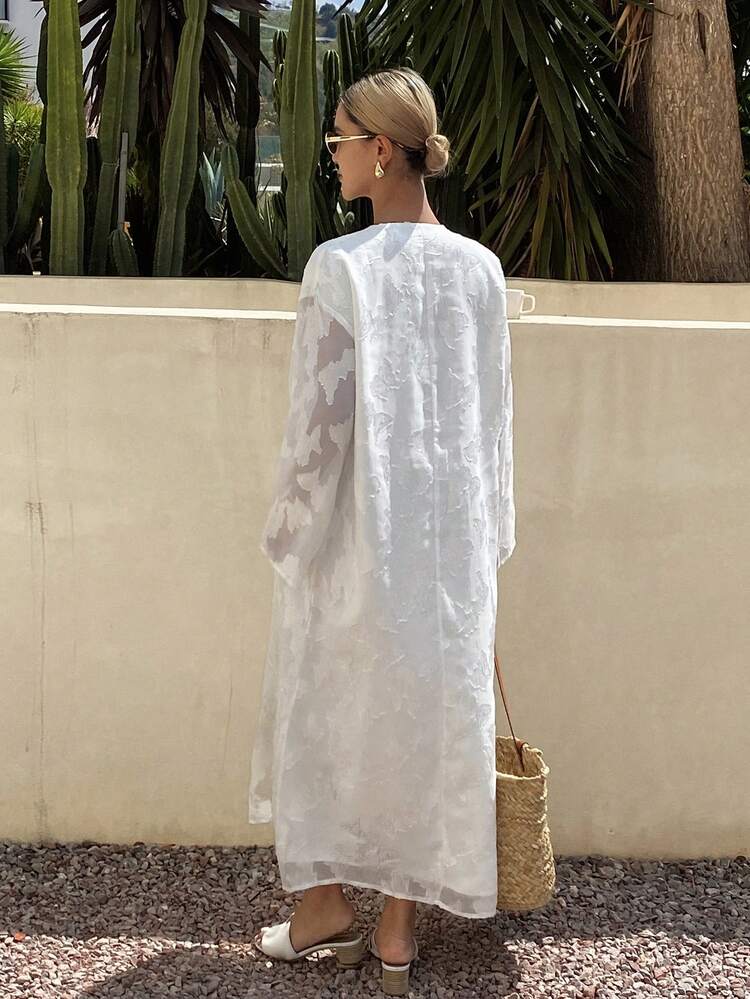 Summer Vacation Outfit Lace Patchwork Loose V-Neck Mid-Length Dress For Women