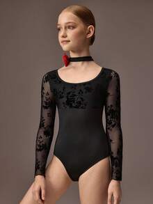 少女植绒网纱连体裤和半身裙运动套装 - 粉色 - 查看 3