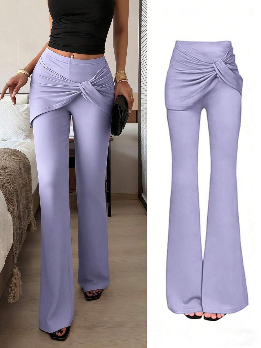 Rafferiza Quần legging ống đứng co giãn, cạp cao, ôm dáng, kiểu dáng thanh lịch Pháp dành cho nữ - Màu tím hoa cà - Xem 1