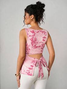 Momance Áo tank top bầu không tay ôm sát, in họa tiết, thanh lịch dành cho phụ nữ. - Hồng - Xem 9