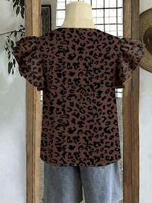Selamara Women's New Arrival Spring/Summer Bestselling Leopard Print Round Neck Double Layer Ruffle Sleeve T-Shirt - Multicolor - View 3