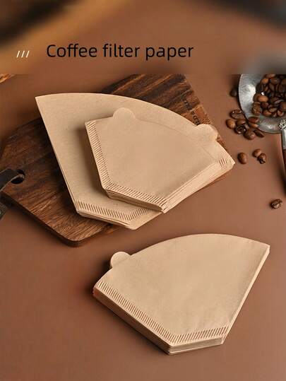 100PCS Fan Shape Coffee Filter Paper Natural Wood Color Large Size Drip Coffee Filter Bags Thickened Material Disposable Hand Drip Paper Filter Portable Drip Coffee Bag Quick Easy Use For Group Afternoon Tea Office Home Party Camping Gathering Enjoy Life