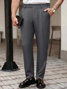 Manfinity CasualCool Men's Casual Solid Color Commuter Pants With Pockets For Ceremony - Dark Grey - View 5
