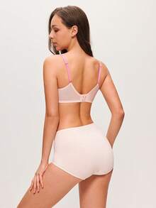 LUVLETTE Soft Woman Lingerie Breathable Underwire Sexy Unlined Minimizer Pink Floral Lace & Sheer Mesh Wedding Bra - Pink - View 3