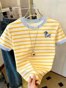 Resyla Women's Short Sleeve T-Shirt With Round Neck And Striped Print, Suitable For Summer Holidays And Everyday Wear - 多色 12 - 查看 3