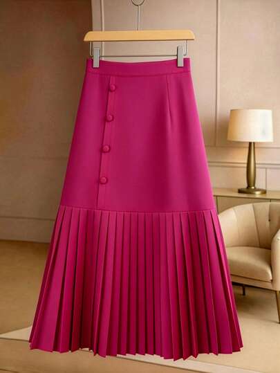 GlowEve CURVE Plus Size Pleated Skirt, Casual, Fuchsia