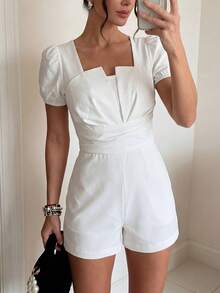 Firerie 女士优雅时尚通勤正式婚礼派对音乐节日常不对称高腰A字白色连体裤职业女装 - 白色 - 查看 3