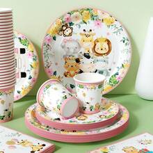 Platos, servilletas y vasos desechables con diseños de mascotas lindos y coloridos, set de suministros para fiestas que sirve a 24 personas, vajilla de papel desechable apta para cumpleaños, bodas, fiestas temáticas, picnics familiares. - Ver 3