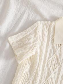 SHEIN Vintaside Kids Áo nỉ trẻ em trai kiểu dáng thường ngày, thoải mái, đa năng, dễ phối đồ, chất liệu vải đặc biệt có họa tiết thời trang. - trắng - Xem 4