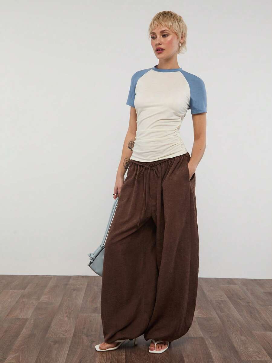 COUREZ 低腰降落伞裤 / Y2K 夏季女装抽绳卡其裤外出穿搭音乐节穿搭旅行穿搭演唱会穿搭春季穿搭夏季下装 - 咖啡棕 - 查看 1