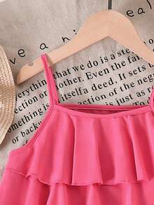 SHEIN Sparklyn Tween Girls Vacation Set, Layered Ruffle Camisole + Floral Print Wide Leg Pants, & Elegant For Daily , Beach Trip, Photo Shoot - Multicolor - View 5