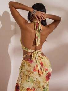 Opulessa 女士度假针织露背吊带连衣裙，春夏款 - 綠色 - 查看 3