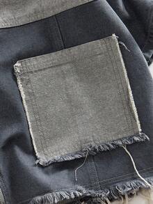 ROMWE MEN Men's Casual Contrast Color Patchwork Denim Shirt, Summer - Grey - View 4