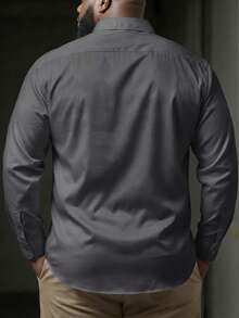 Manfinity Homme Men's Plus Size Business Casual Front Button Long Sleeve Shirt, For Fall - Dark Grey - View 3