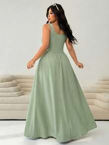 Solflare Plus Size Women Solid Mint Green Sleeveless Dress - Mint Green - View 2