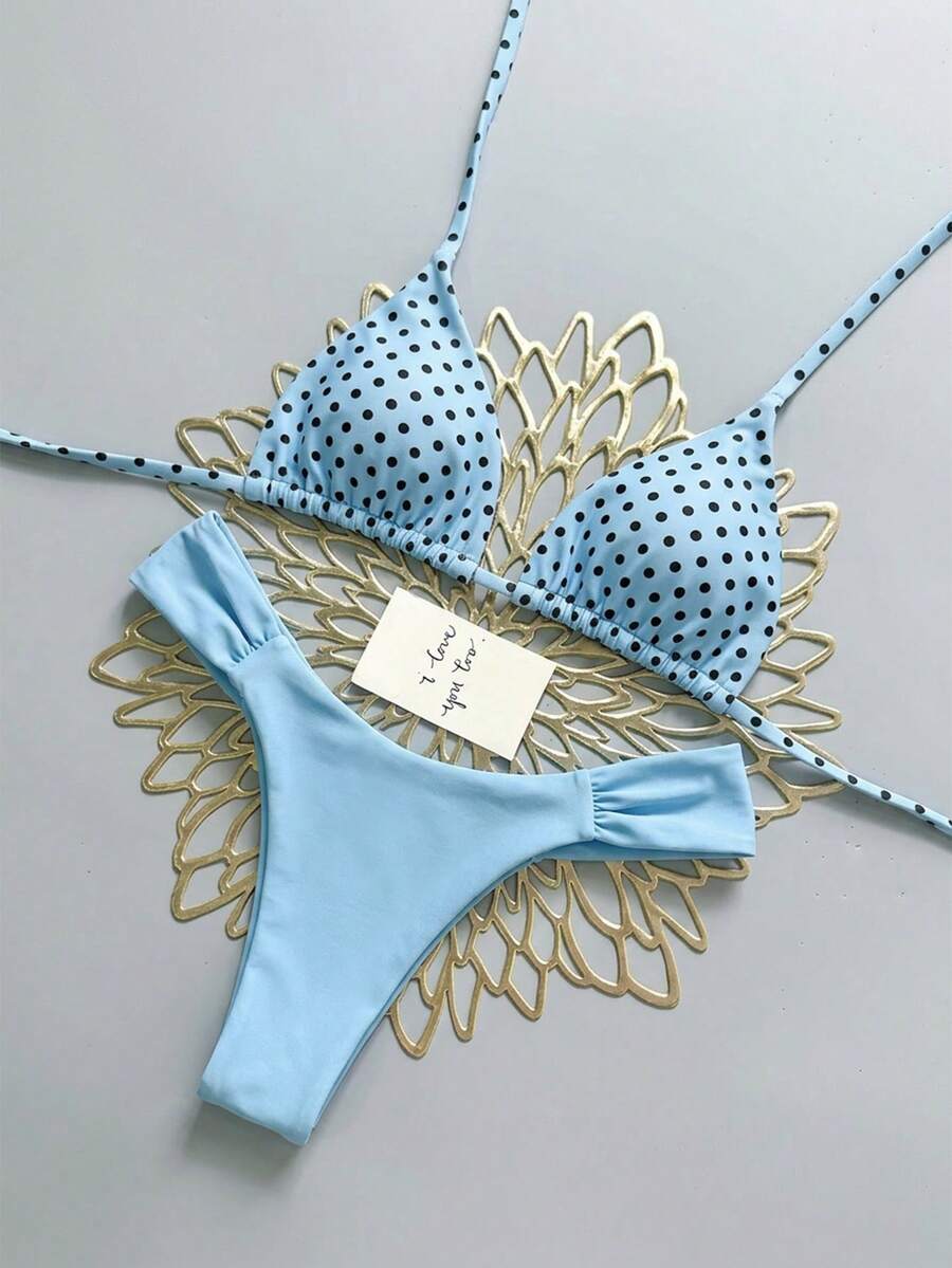 Swim Mod 26SS Spring/Summer Vacation Beach Polka Dot Cute Brown Polka Dot Bikini Set