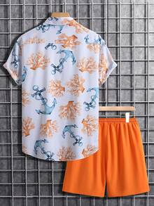 Manfinity RSRT 男士 Anchor & Coral 休闲度假短袖衬衫和短裤两件套 - 彩色 - 查看 2