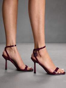 CUCCOO SZL Women's Square Toe Rhinestone Ankle Strap Sandals For Christmas - Burgundy - View 9
