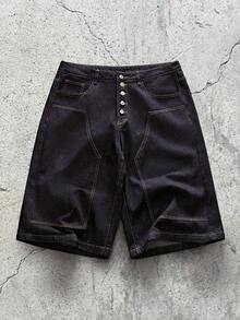 EVRINFINITE Unisex Loose Fit Wide Leg 7/8 Length Jeans, American Streetwear Style Embroidered, Soft Washed Non-Fading Denim - Dark Wash - View 1