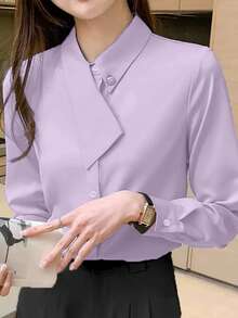 SHEIN Raffinéa Asymmetrical Collar Versatile Elegant Commuter Women T-Shirt - Mauve Purple - View 3