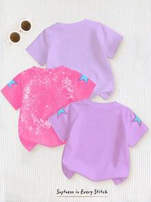 3pcs/Set Baby Girl Colorful Girl Group Letter Print Round Neck Short Sleeve T-Shirt Tops, Multi-Piece Top Combo, Suitable For Spring/Summer - Multicolor - View 2