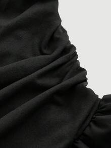 SHEIN MOD Váy mùa hè lãng mạn dây lưới xếp nếp màu trơn - màu đen - Xem 4
