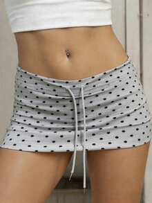 Rina Fox Women's Drawstring Low Waist Polka Dot Print Casual Basic Shorts - Grey - View 6