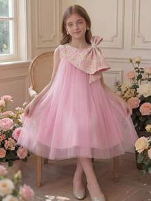 Pitira Đầm dự tiệc cho bé gái tuổi teen, màu hồng nhạt thanh lịch, chất liệu lưới phối họa tiết, đính ngọc trai, dáng chữ A, thích hợp cho các dịp trang trọng, tiệc tùng, sinh nhật, mặc hàng ngày, lễ hội, họp mặt gia đình và các sự kiện đặc biệt, mặc đôi với chị em gái, phong cách retro dễ thương, thanh lịch, thích hợp cho mùa tựu trường, các bữa tiệc sang trọng, hẹn hò, đi làm, thích hợp cho đám cưới, tiệc sinh nhật, dạ hội, váy phù dâu, váy dạ hội trang trọng, lễ tốt nghiệp, bé gái cầm hoa. - Hồng - Xem 6