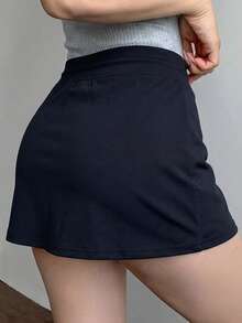 DAZY Falda casual versátil de unicolor con cordón en la cintura para mujer - Azul Marino - Ver 7