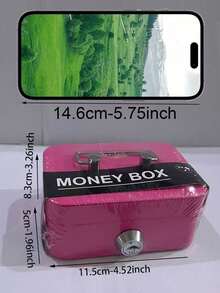 1pc Lockable Pink/Black Color Coin Canister, Portable Storage Box For Cash, Cards, Documents - 1pcs - View 10