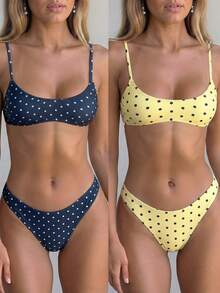 Swim Mod Bộ 4 món thời trang nữ dễ thương gợi cảm đi biển, áo quây chấm bi có thể điều chỉnh và quần bikini, thích hợp cho bãi biển, hồ bơi, tiệc tùng, mùa xuân/hè. - Nhiều màu - Xem 4
