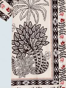 Modcrash 花卉印花衬衫，对称花卉图案，花卉印花，元素，翻领，男士休闲外套，海滩度假，复古美式，男女皆宜，宽松版型夏季服装——适合日常穿着和夏季度假穿着。 - 杏色 - 查看 4