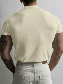 GymBeat Men's Casual Sports Ribbed Knit Mock Neck Short Sleeve T-Shirt, Gym - Beige - View 2
