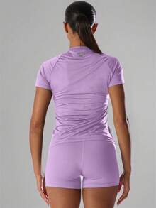 Musera Sport Solid Color Short Sleeve Sports Tee Running Short Active Comfy Workout Gym Running Run Club Gym Fitness Yoga Pilates Daily Casual - Lilac Purple - View 2