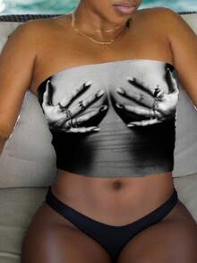 Slaydiva Women's Beach Hot Simulation Chest See-Through Top Suitable For Going Out - Black - View 3