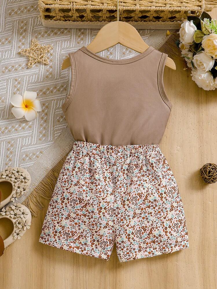 SHEIN Vintaside Kids 2pcs/Set Baby Girls Love Shape Ditsy Floral