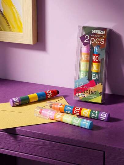 Joivida 1Pc/2Pcs New Solid Highlighter, Cute And Creative Multi-Color Pen, Retro Doodle Pen, 12-Color Splicing Highlighter