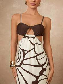 Lumalex 女士棕色印花镂空设计吊带连衣裙罩衫 - 彩色 - 查看 8