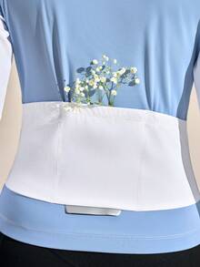 Exploreva Áo đạp xe dài tay nữ màu xanh dương và trắng phối tương phản - Xanh và trắng - Xem 5