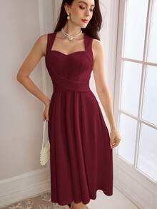 Vintamour 复古优雅女士无袖心形领口交叉前襟A字型舞会礼服 秋季女装 白色连衣裙 返校节礼服 感恩节圣诞节女装 冬季女装 白色束身连衣裙 秋季女装 圣诞节女装 秋季女装套装 长款秋季连衣裙 - 酒紅色 - 查看 4